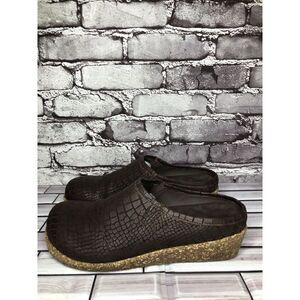 Elite By Walking Cradles Brown Leather Croc Comfort SlipOn Cork Clogs Women Sz 8